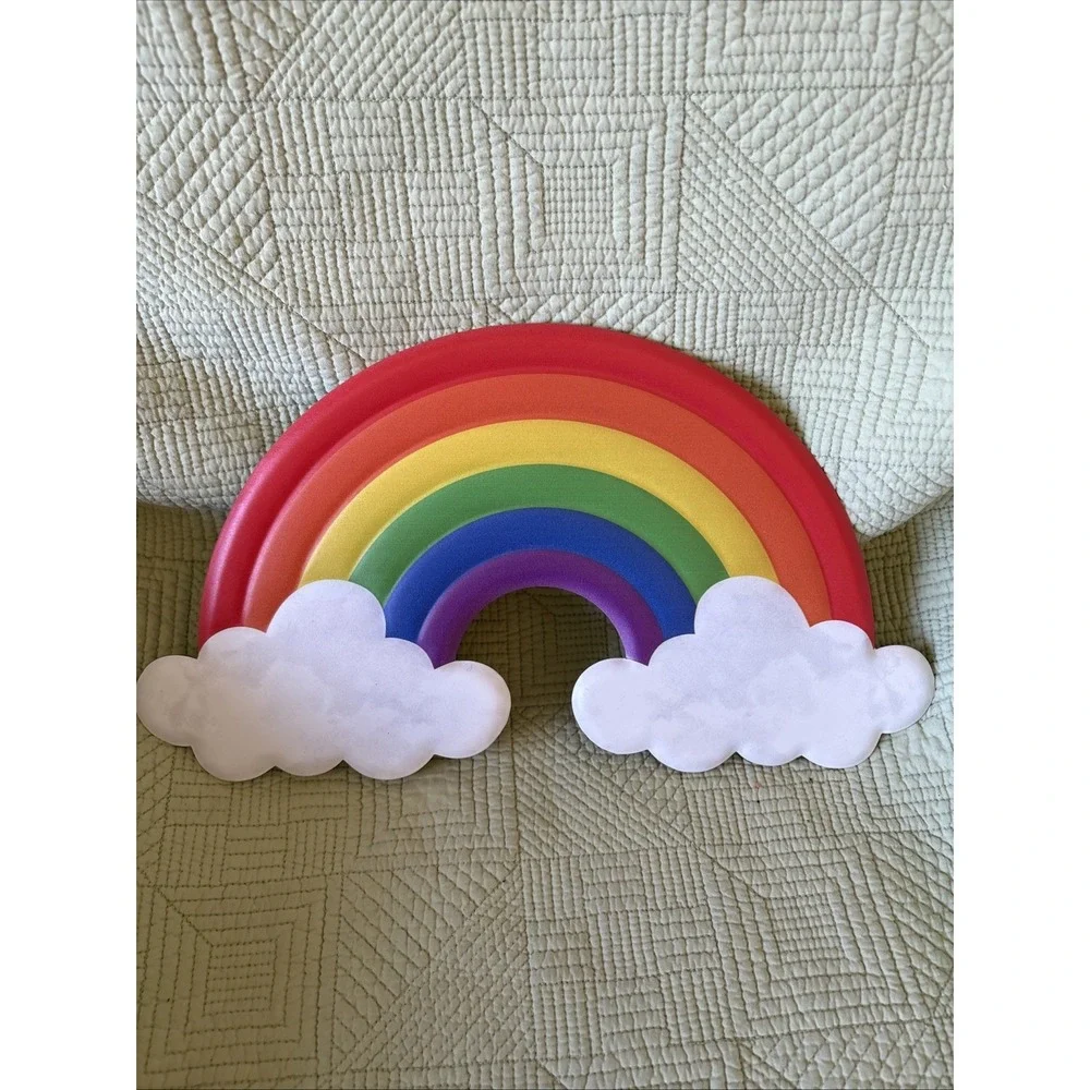 Rainbow & Clouds Primary Colors Metal Wall Decoration w Hanger 15 X 8